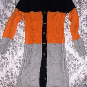 Halloween inspired Colorblock Button-Up Women's Sweater